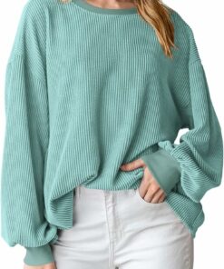 Crewneck Ribbed Knit Tunic Blouse VI24