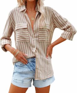 Women's Striped Button Down Shirt VI23